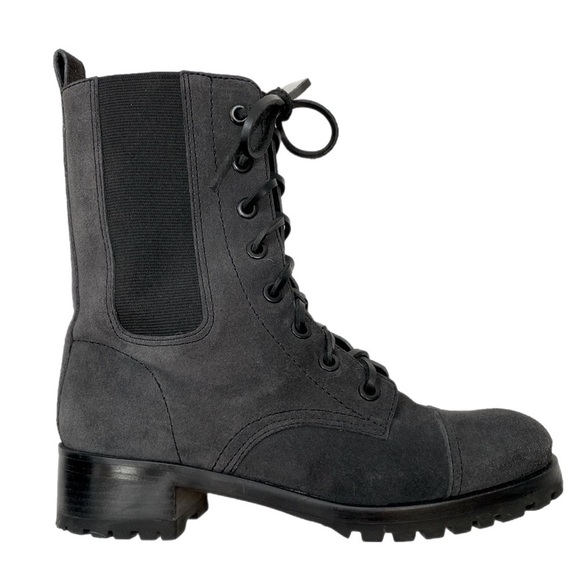 Tory Burch Gray Broome Suede Leather Lace Up Combat Boots size 7.5 - Picture 1 of 11